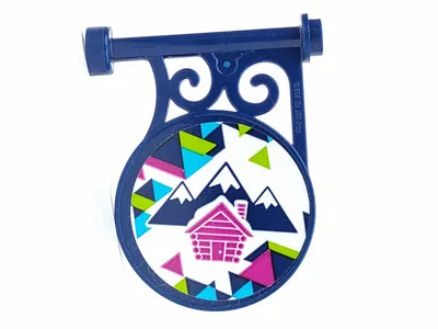 Road Sign Round on Pole with Flat Top Attachment with Mountains and Cabin Pattern on Both Sides (Stickers) - Set 41323