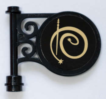 Road Sign Round on Pole with Flat Top Attachment with Gold Ollivanders Logo, Wand and Spiral Letter O Pattern on Both Sides (Stickers) - Set 75978