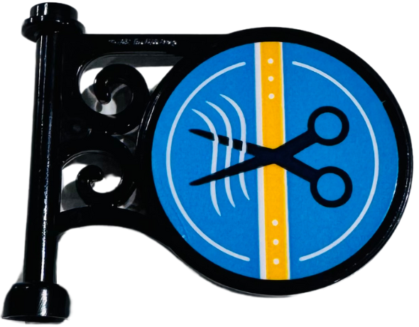 Road Sign Round on Pole with Flat Top Attachment with Scissors, Bright Light Orange Stripe and White Wavy Lines on Dark Azure Background Pattern on Both Sides (Stickers) - Set 41743