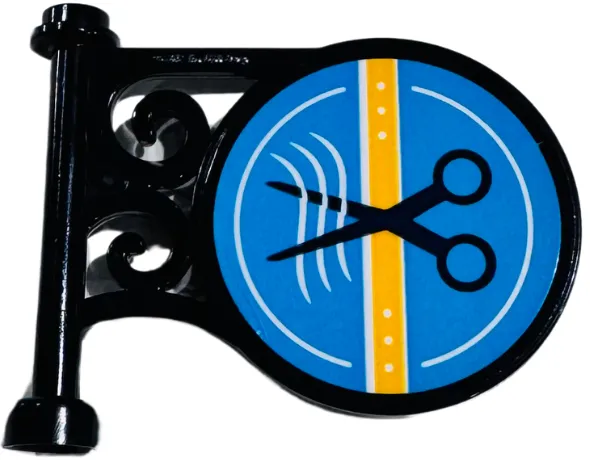 Road Sign Round on Pole with Flat Top Attachment with Scissors, Bright Light Orange Stripe and White Wavy Lines on Dark Azure Background Pattern on Both Sides (Stickers) - Set 41743