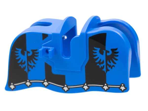 Horse Barding, Smooth Edge with Black Falcon Emblem on Half Black Panels and Silver Border Pattern