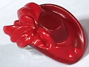 Minifigure, Hat with Small Pin, Women's Fedora with Large Red Bow and Red Feather Pattern