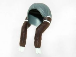 Minifigure, Hair Long Braided with White Ties and Dark Brown Braids