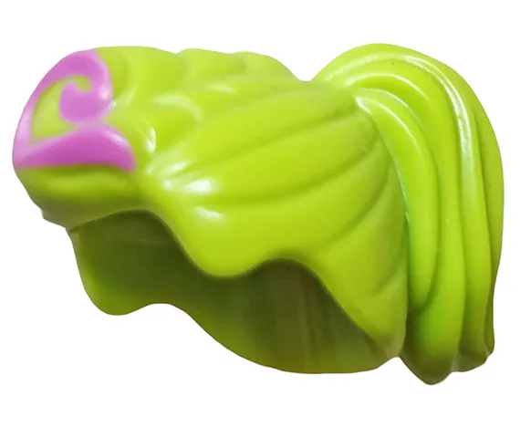 Minifigure, Hair Female Ponytail and Fringe with Dark Pink Swirl Pattern