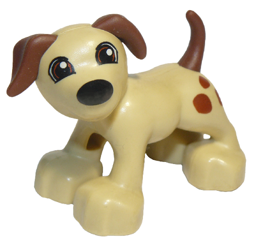 Duplo Dog with Black Nose and Reddish Brown Eyes, Ears, Tail, and Spots Pattern