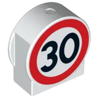Duplo, Brick 1 x 2 x 2 Round Top, Cut Away Sides with Black '30' in Red Circle Pattern