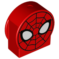 Duplo, Brick 1 x 2 x 2 Round Top, Cut Away Sides with Spider-Man Face Pattern