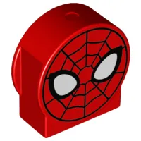 Duplo, Brick 1 x 2 x 2 Round Top, Cut Away Sides with Spider-Man Face Pattern