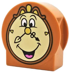 Duplo, Brick 1 x 2 x 2 Round Top, Cut Away Sides with Cogsworth Clock Face with Gold Nose Pattern