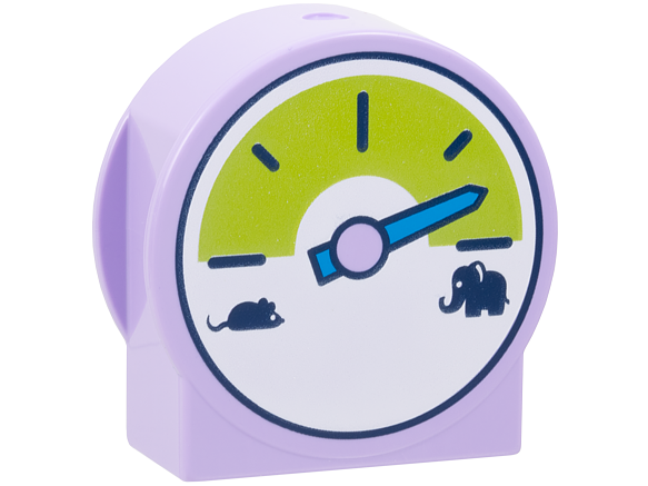 Duplo, Brick 1 x 2 x 2 Round Top, Cut Away Sides with Lime Weight Gauge, Dark Azure Pointer and Dark Blue Mouse and Elephant on White Circle Pattern