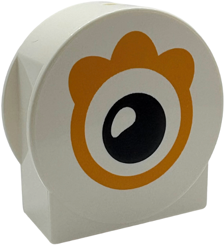 Duplo, Brick 1 x 2 x 2 Round Top, Cut Away Sides with Black Eye, Bright Light Orange Patch Pattern