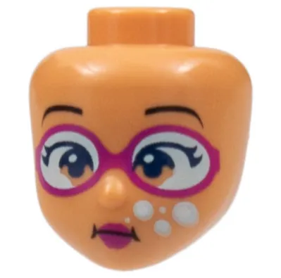 Mini Doll, Head Friends with Black Eyebrows, Magenta Goggles and Lips, White Bubbles (Underwater) Pattern