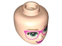 Mini Doll, Head Friends with Medium Nougat Eyebrows, Sand Green Eyes, Dark Pink Glasses and Lips Pattern