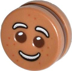 Minifigure, Head, Modified Cookie Shape with Fixed Reddish Brown Filling with Eyes, White Icing Eyebrows and Smile Pattern (Undetermined Type)