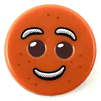 Minifigure, Head, Modified Cookie Shape with Fixed Reddish Brown Filling with Eyes, White Icing Eyebrows and Smile, and Reddish Brown Dots Pattern