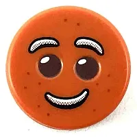 Minifigure, Head, Modified Cookie Shape with Fixed Reddish Brown Filling with Eyes, White Icing Eyebrows and Smile, and Reddish Brown Dots Pattern