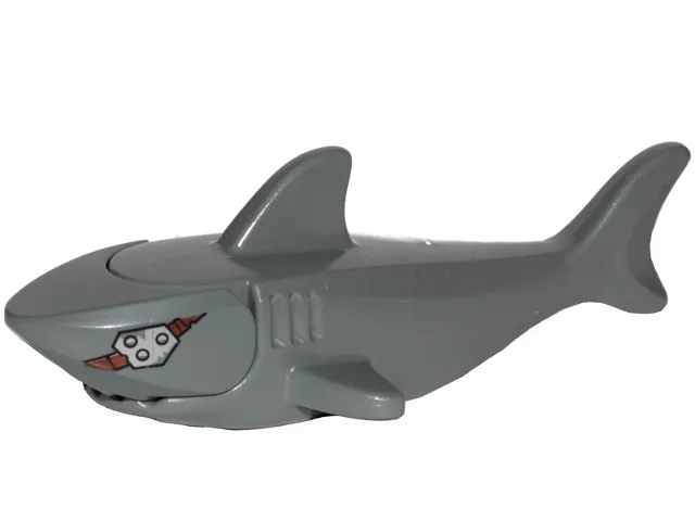 Shark with Rounded Nose and Debossed Gills with Metal Plate and Band on Left, Black Eye with White Pupil on Right Pattern