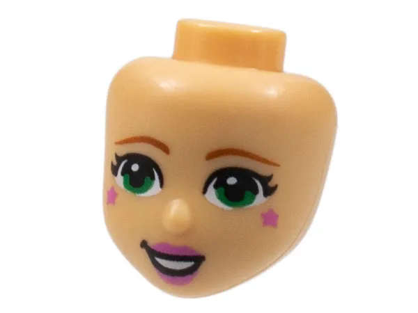 Mini Doll, Head Friends with Dark Orange Eyebrows, Green Eyes, Dark Pink Lips and Stars on Cheeks Pattern