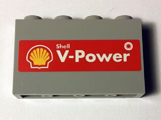 Panel 1 x 4 x 2 with Side Supports - Hollow Studs with Shell Logo and 'Shell V-Power' on Red Background Pattern (Sticker) - Set 40194