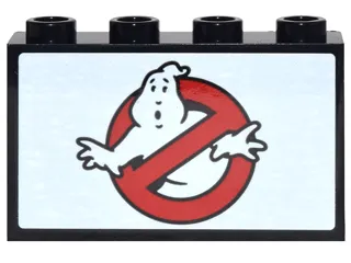 Panel 1 x 4 x 2 with Side Supports - Hollow Studs with Ghostbusters Logo Pattern (Sticker) - Set 71242