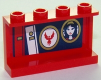 Panel 1 x 4 x 2 with Side Supports - Hollow Studs with Books, Wonder Woman Photo and Logo Pattern on Inside (Sticker) - Set 41235