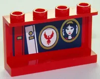 Panel 1 x 4 x 2 with Side Supports - Hollow Studs with Books, Wonder Woman Photo and Logo Pattern on Inside (Sticker) - Set 41235