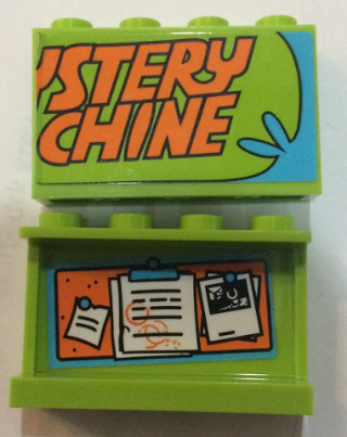 Panel 1 x 4 x 2 with Side Supports - Hollow Studs with Orange 'YSTERY' and 'CHINE' and Notes on Bulletin Board on Inside Pattern (Stickers) - Set 75902