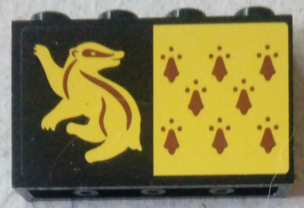 Panel 1 x 4 x 2 with Side Supports - Hollow Studs with 8 Red Spires and Yellow Badger on Black Background Pattern (Sticker) - Set 75956