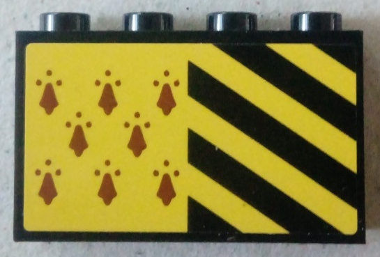 Panel 1 x 4 x 2 with Side Supports - Hollow Studs with 8 Red Spires and Black and Yellow Stripes Pattern (Sticker) - Set 75956