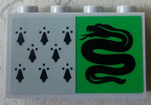 Panel 1 x 4 x 2 with Side Supports - Hollow Studs with 8 Black Spires and Snake on Green Background Pattern (Sticker) - Set 75956