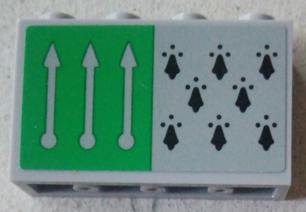 Panel 1 x 4 x 2 with Side Supports - Hollow Studs with 8 Black Spires and 3 Arrows on Green Background Pattern (Sticker) - Set 75956