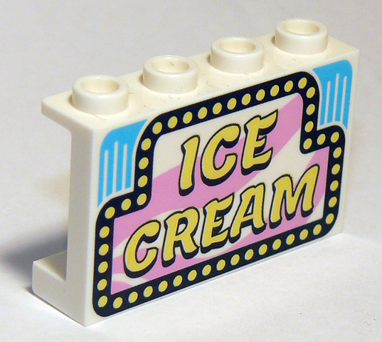 Panel 1 x 4 x 2 with Side Supports - Hollow Studs with 'ICE CREAM' Pattern