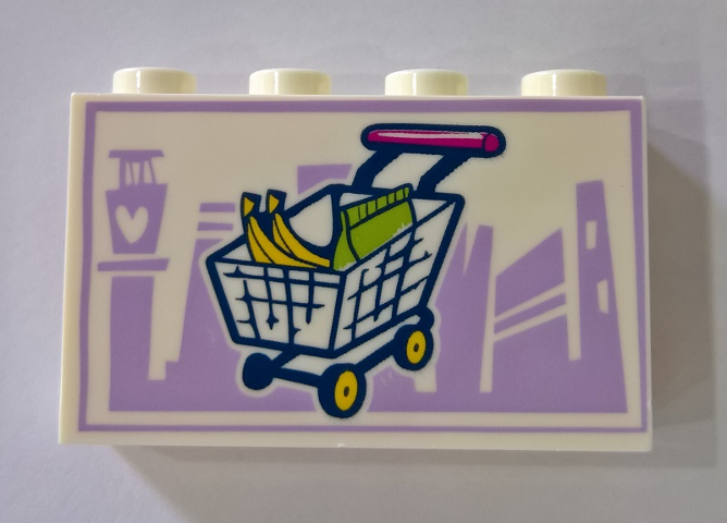 Panel 1 x 4 x 2 with Side Supports - Hollow Studs with Shopping Cart and Lavender Skyline in Background Pattern
