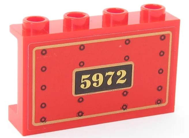 Panel 1 x 4 x 2 with Side Supports - Hollow Studs with Gold '5972', Black Rivets and Gold Borders on Red Background Pattern (Sticker) - Set 75955