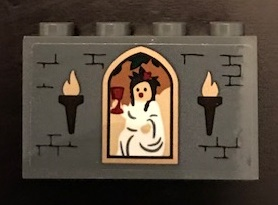 Panel 1 x 4 x 2 with Side Supports - Hollow Studs with Torches and Woman with Goblet Pattern (Sticker) - Set 71043