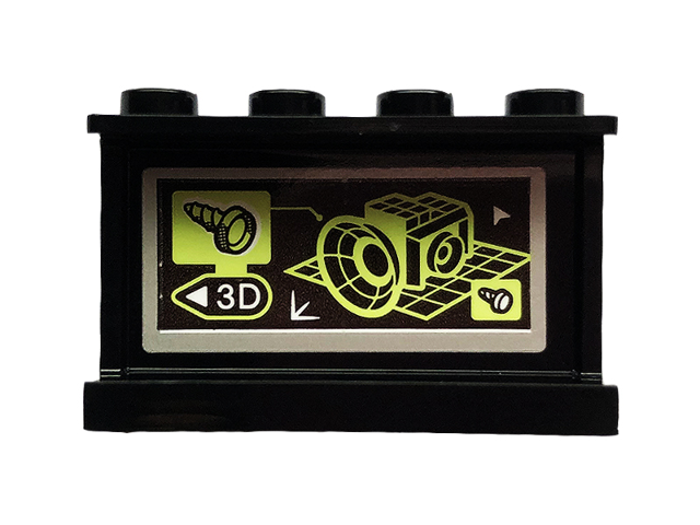 Panel 1 x 4 x 2 with Side Supports - Hollow Studs with 3D Model Pattern on Inside (Sticker) - Set 70418