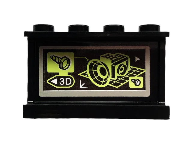 Panel 1 x 4 x 2 with Side Supports - Hollow Studs with 3D Model Pattern on Inside (Sticker) - Set 70418