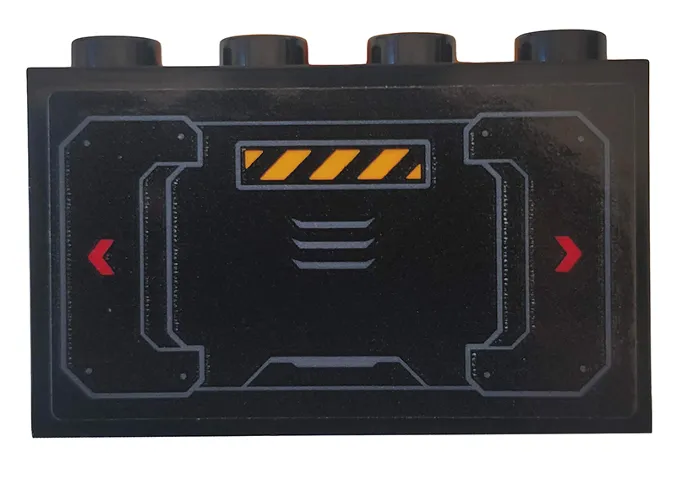 Panel 1 x 4 x 2 with Side Supports - Hollow Studs with Red Arrows, Black and Yellow Danger Stripes and Hull Plates Pattern (Sticker) - Set 76162