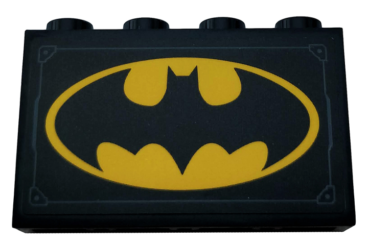 Panel 1 x 4 x 2 with Side Supports - Hollow Studs with Metal Plate and Yellow Batman Logo Pattern (Sticker) - Set 76160
