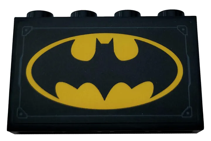 Panel 1 x 4 x 2 with Side Supports - Hollow Studs with Metal Plate and Yellow Batman Logo Pattern (Sticker) - Set 76160