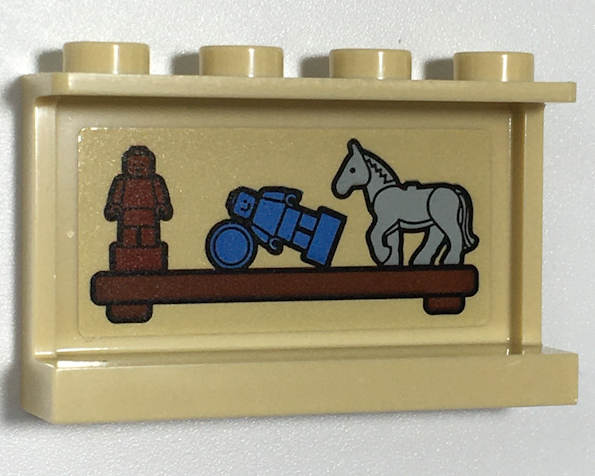 Panel 1 x 4 x 2 with Side Supports - Hollow Studs with Horse and Statuettes/Trophies on Wooden Shelf Pattern (Sticker) - Set 75968