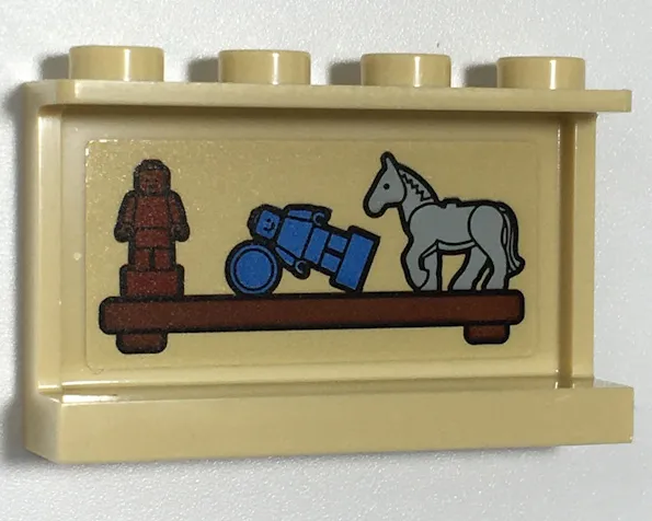 Panel 1 x 4 x 2 with Side Supports - Hollow Studs with Horse and Statuettes/Trophies on Wooden Shelf Pattern (Sticker) - Set 75968