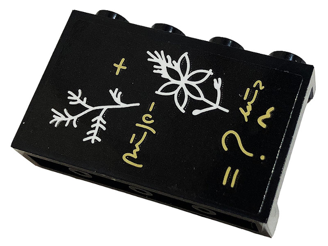 Panel 1 x 4 x 2 with Side Supports - Hollow Studs with Plus Sign, Question Mark, Equal Sign, Plant, and Flower on Blackboard Pattern (Sticker) - Set 76383