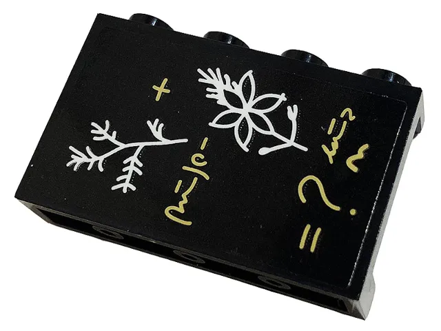Panel 1 x 4 x 2 with Side Supports - Hollow Studs with Plus Sign, Question Mark, Equal Sign, Plant, and Flower on Blackboard Pattern (Sticker) - Set 76383