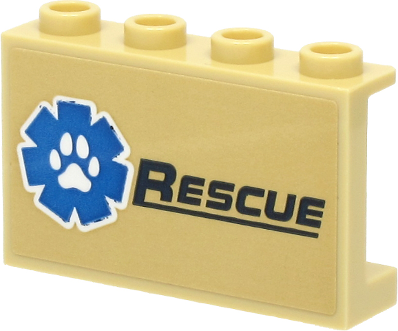 Panel 1 x 4 x 2 with Side Supports - Hollow Studs with Paw Print and 'RESCUE' Pattern (Sticker) - Set 60307