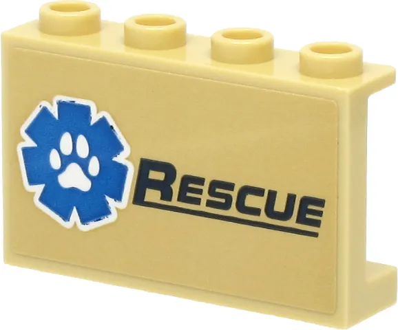 Panel 1 x 4 x 2 with Side Supports - Hollow Studs with Paw Print and 'RESCUE' Pattern (Sticker) - Set 60307