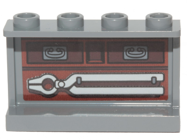 Panel 1 x 4 x 2 with Side Supports - Hollow Studs with Pincers and Drawers Pattern on Inside (Sticker) - Set 75319