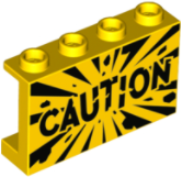 Panel 1 x 4 x 2 with Side Supports - Hollow Studs with Black 'CAUTION' and Explosion Pattern
