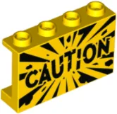 Panel 1 x 4 x 2 with Side Supports - Hollow Studs with Black 'CAUTION' and Explosion Pattern