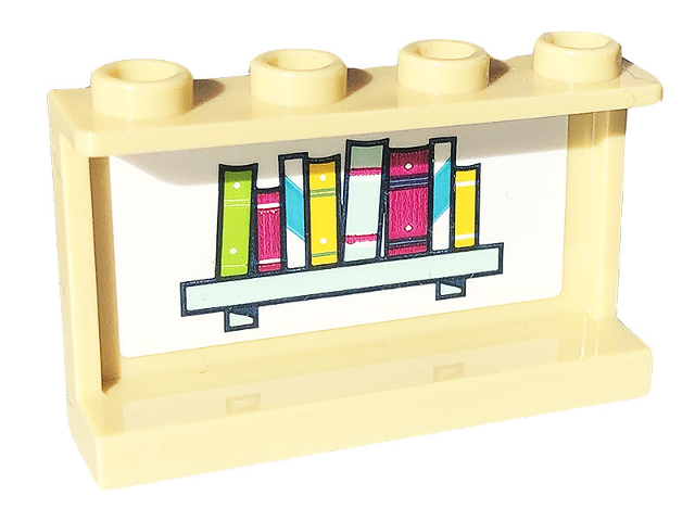 Panel 1 x 4 x 2 with Side Supports - Hollow Studs with Books on Light Aqua Shelf on White Background Pattern on Inside (Sticker) - Set 41703